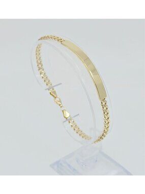 Unique 14K Karat Solid Yellow Gold Designer Cuban Link ID Bracelet - 8.25" L